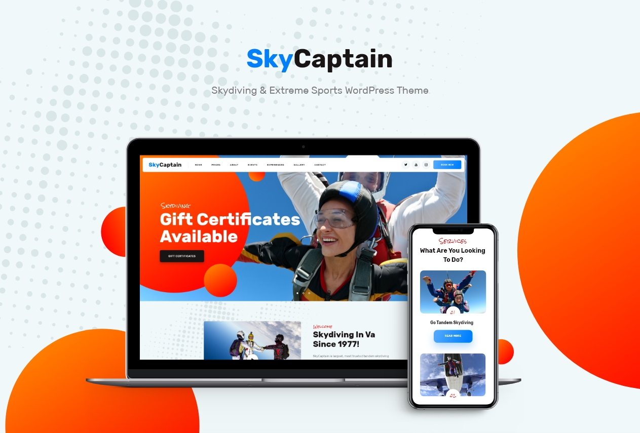 skydiving and extreme flying sports WordPress theme