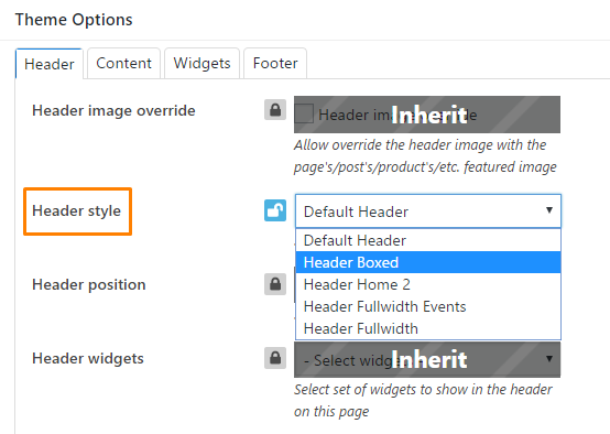 header style page settings