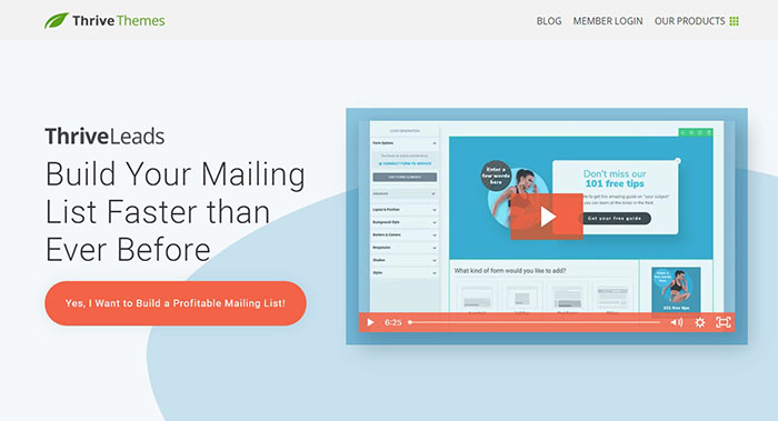 1. Thrive Leads best example build email list plugin for wordpress