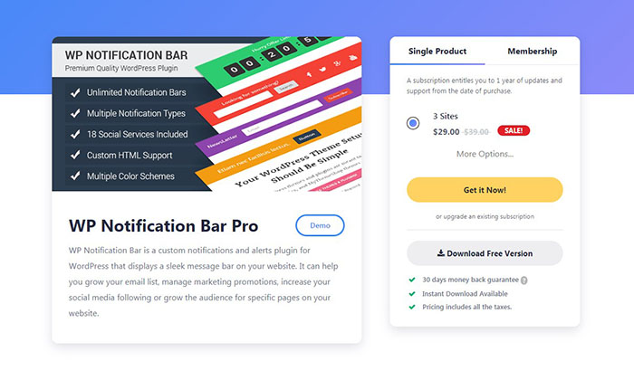 WP Notification Bar Pro