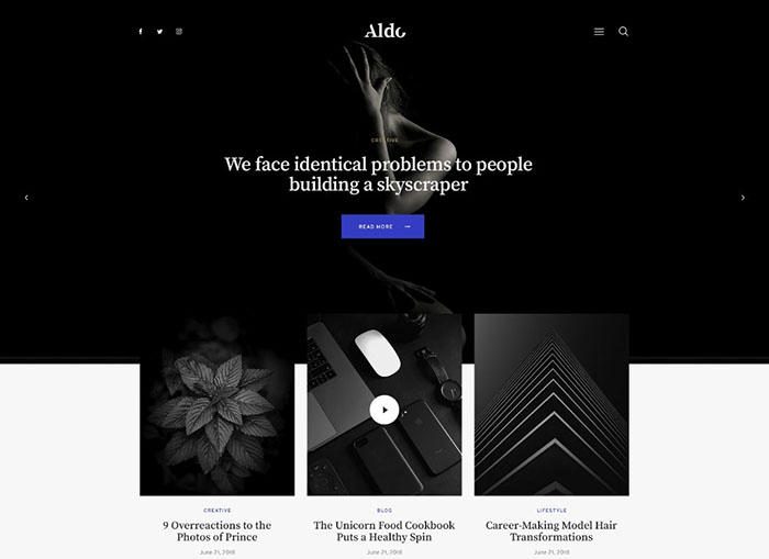 Aldo | Black and White Gutenberg Blog WordPress Theme