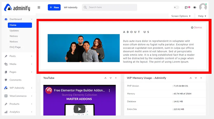 Dashboard and Welcome Widget