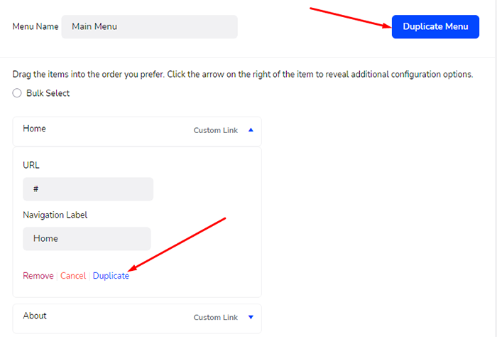 Duplicate menu and Menu Item