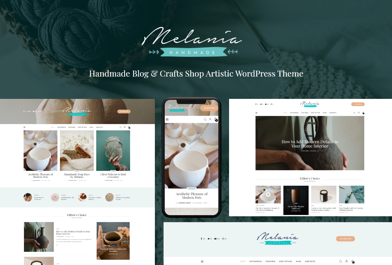Melania Review - Handmade Blog & Crafts Shop Artistic WordPress Theme