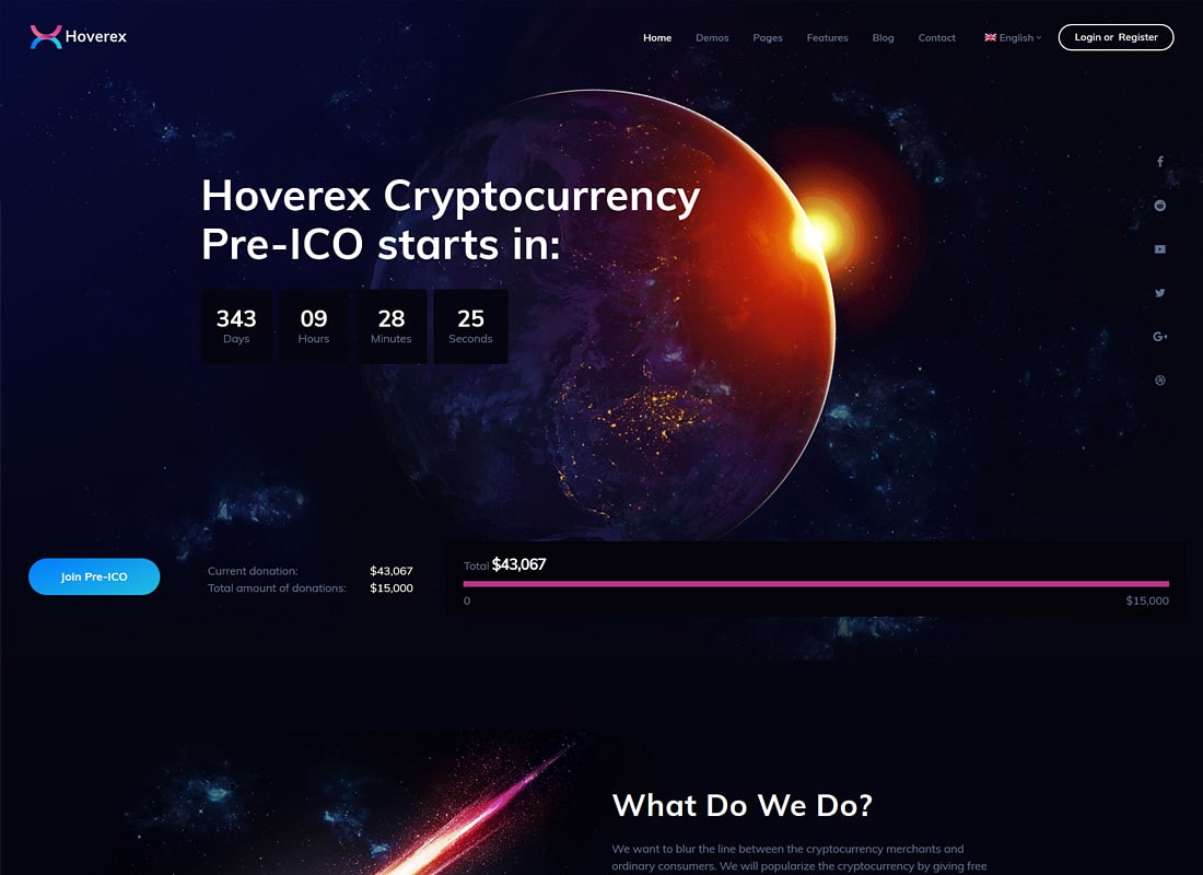 Hoverex | Cryptocurrency, NFT & ICO WordPress Theme + Spanish