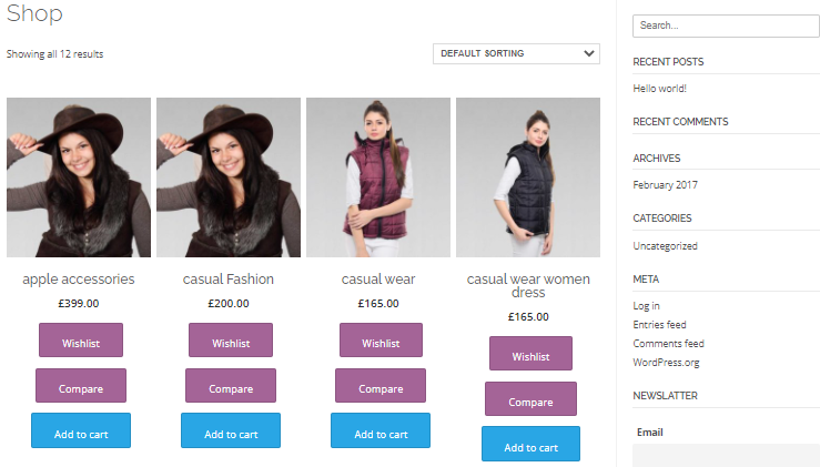 elementor wishlist and compare website sample