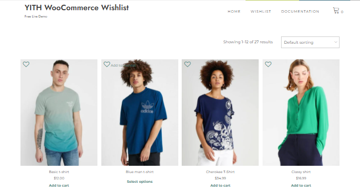 elementor woo commerce website wishlist sample