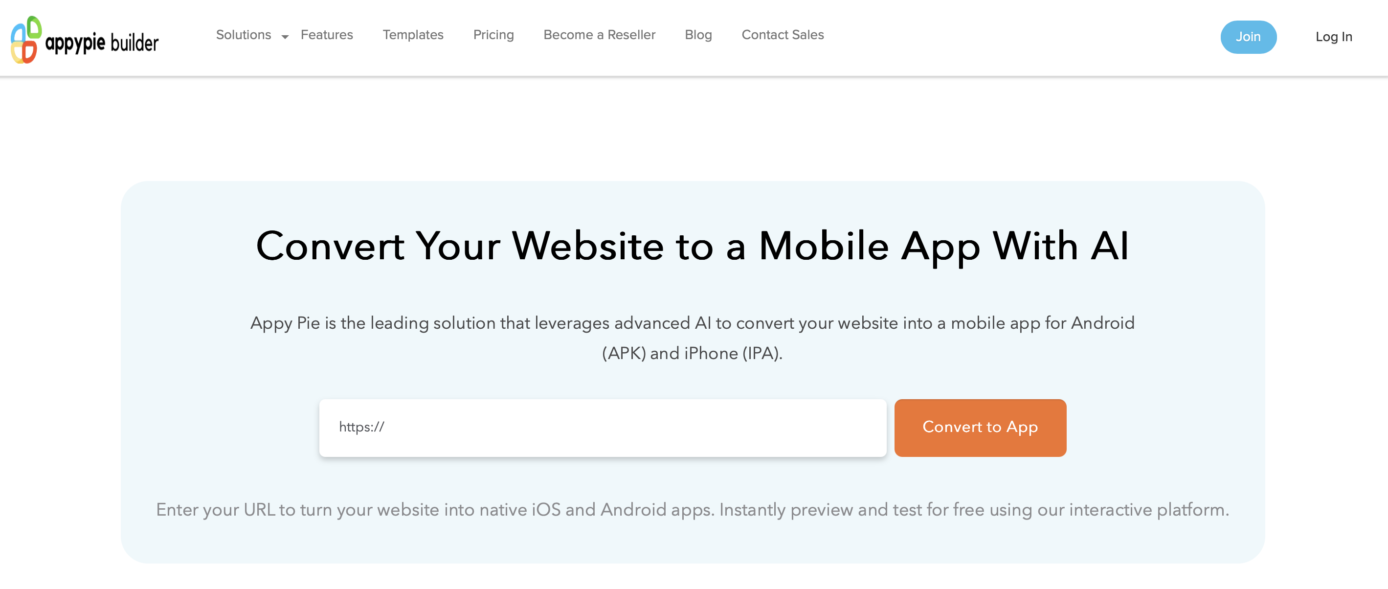 Appy Pie Convert Website to App