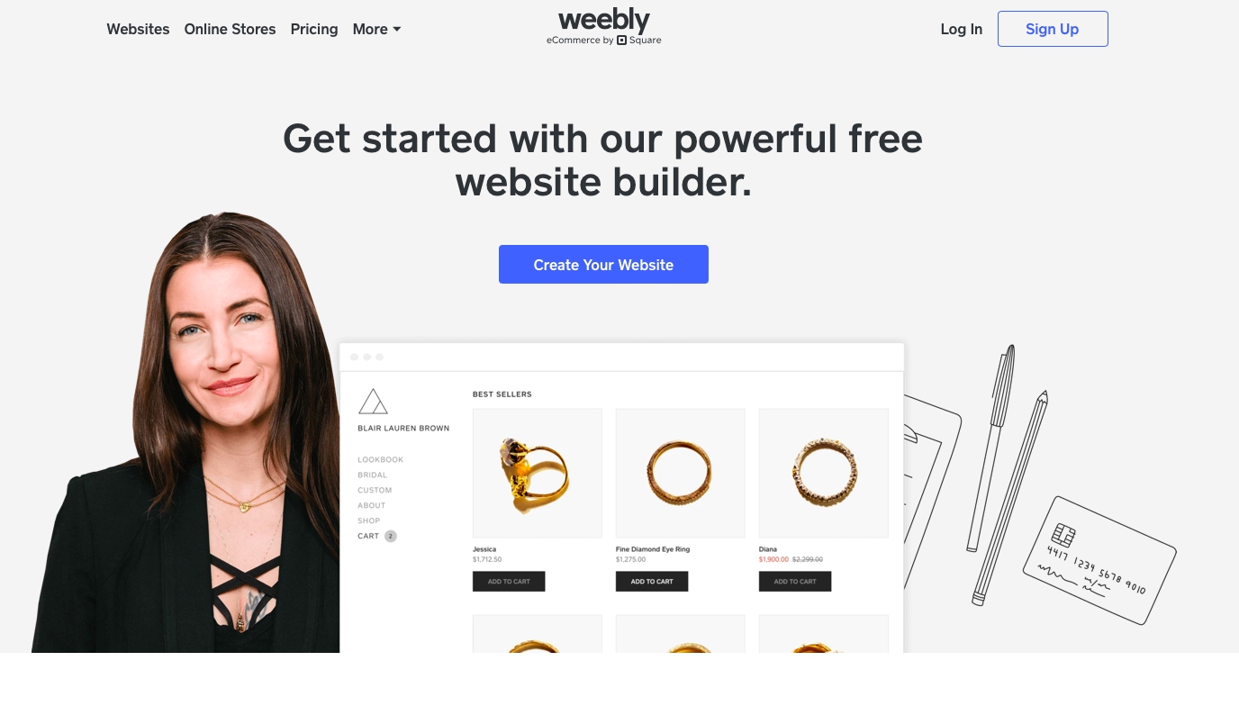 Weebly  Weebly is a website builder that comes with an integrated ecommerce platform. With it, you can build a professional website even if you have no prior experience. As with other website-building solutions, it has themes you can choose from. You can expect that these themes are responsive so you do not have to worry about ensuring your site visitors and customers have a smooth experience.   As well, you can expect to have access to smart marketing tools. For example, Weebly offers customizable email templates. You can utilize these for sending welcome emails and abandoned cart emails. Additionally, you can check your site’s performance using analytics tools. In this way, you can find ways to optimize your overall marketing strategy to attract more visitors to your site.