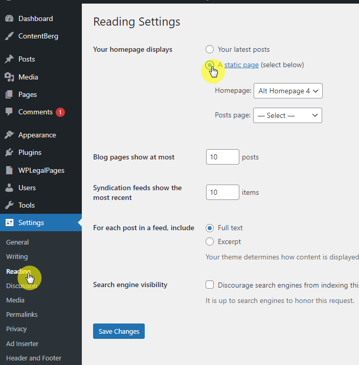 Use a Static Homepage