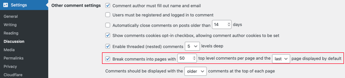 Split Comments Into Pages