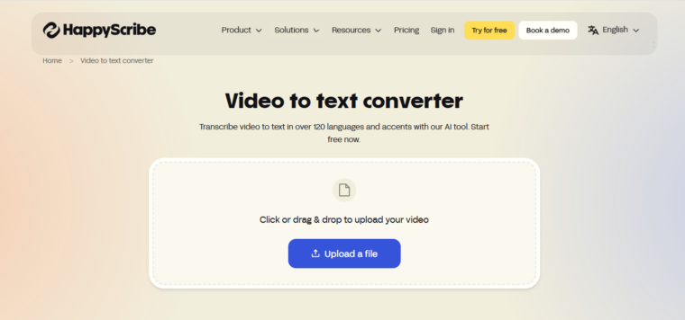HappyScribe is a well-known transcription platform trusted by journalists, filmmakers, and academics. It offers both AI and human-powered transcription with advanced subtitle, translation, and document export options.
Its clean interface and in-browser transcript editor make it highly customizable, although it can be a bit much for users who just need quick, simple conversions.
Features:
Multiple Export Formats: Includes .txt, .srt, .pdf, and Word (.docx).


AI & Human Transcription Options: Choose between speed or maximum accuracy.


Interactive Editing Tools: Edit transcripts with audio playback syncing.


Multi-Speaker Labeling: Useful for interviews or panel recordings.


Subtitling & Translation Support: Ideal for multilingual projects.