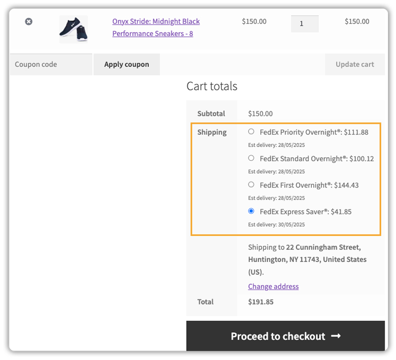 Live Rates in WooCommerce Cart