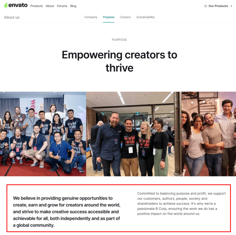 Envato’s Purpose Page