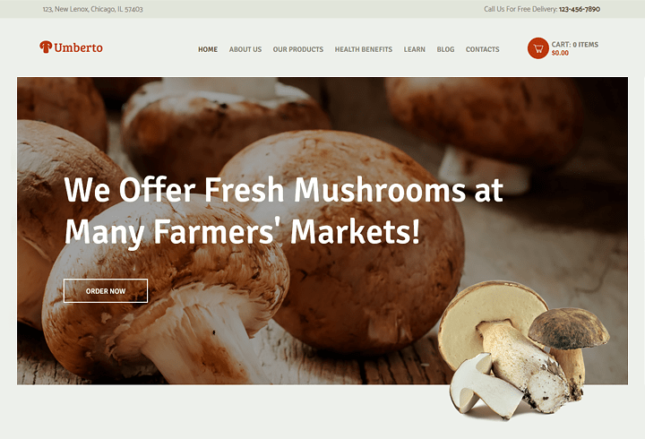 Umberto Mushroom Farm WordPress Theme
